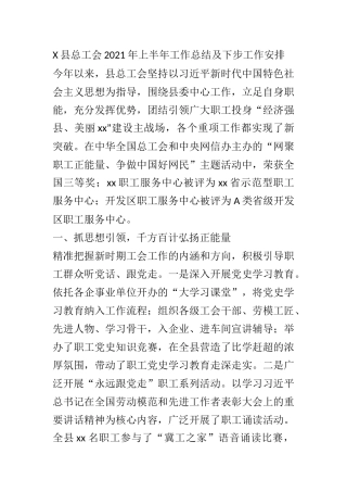 X县总工会2021年上半年工作总结及下步工作安排