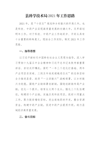 2021年X科技局工作思路