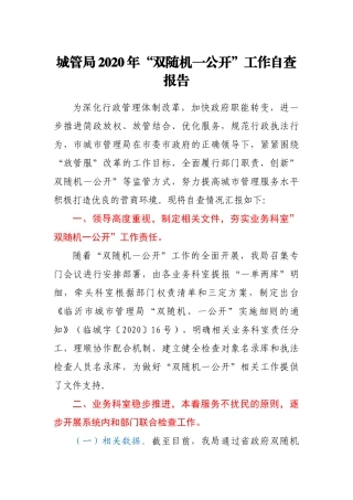 XX局2020年“双随机一公开”工作自查报告