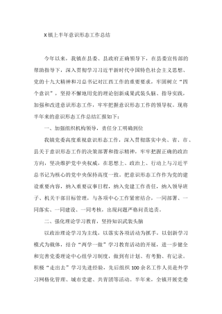 X镇上半年意识形态工作总结