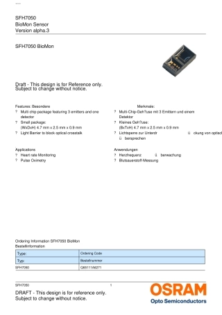 SFH7050BioMonitoring欧司朗血氧饱和度传感器