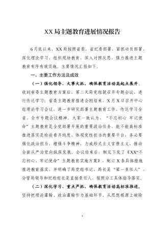 XX局主题教育进展情况汇报