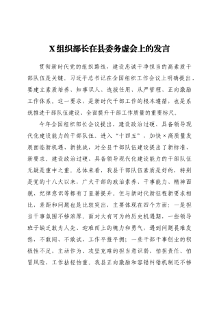X组织部长在县委务虚会上的发言