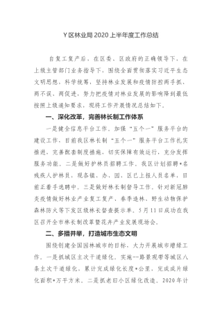 Y区林业局2020上半年度工作总结
