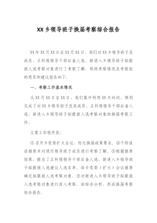 XX领导班子换届考察综合报告