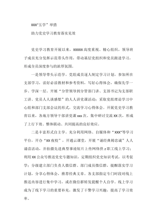 XXX“五学”举措助力党史学习教育落实见效