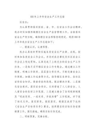 XXX年上半年安全生产工作总结