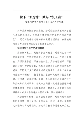 按下“加速键” 掀起“复工潮”——延边州推动产业项目复工复产工作综述_转换