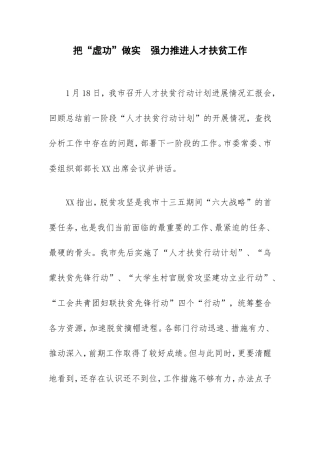 把“虚功”做实　强力推进人才扶贫工作