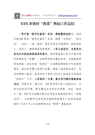XXX乡镇村“两委”换届工作总结