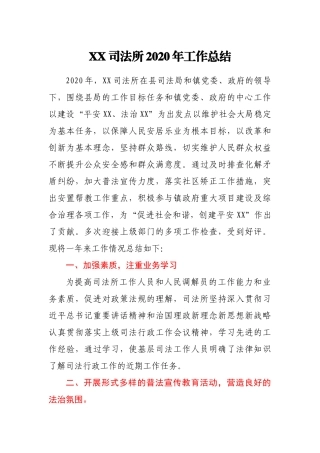 XX司法所2020年工作总结