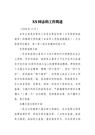 XX同志工作简述2020