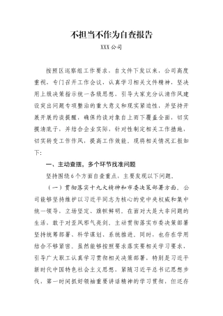 XX公司不担当不作为自查报告