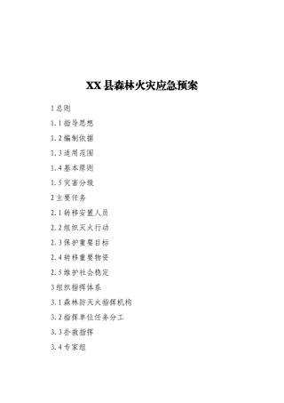 XX县森林火灾应急预案 2021年