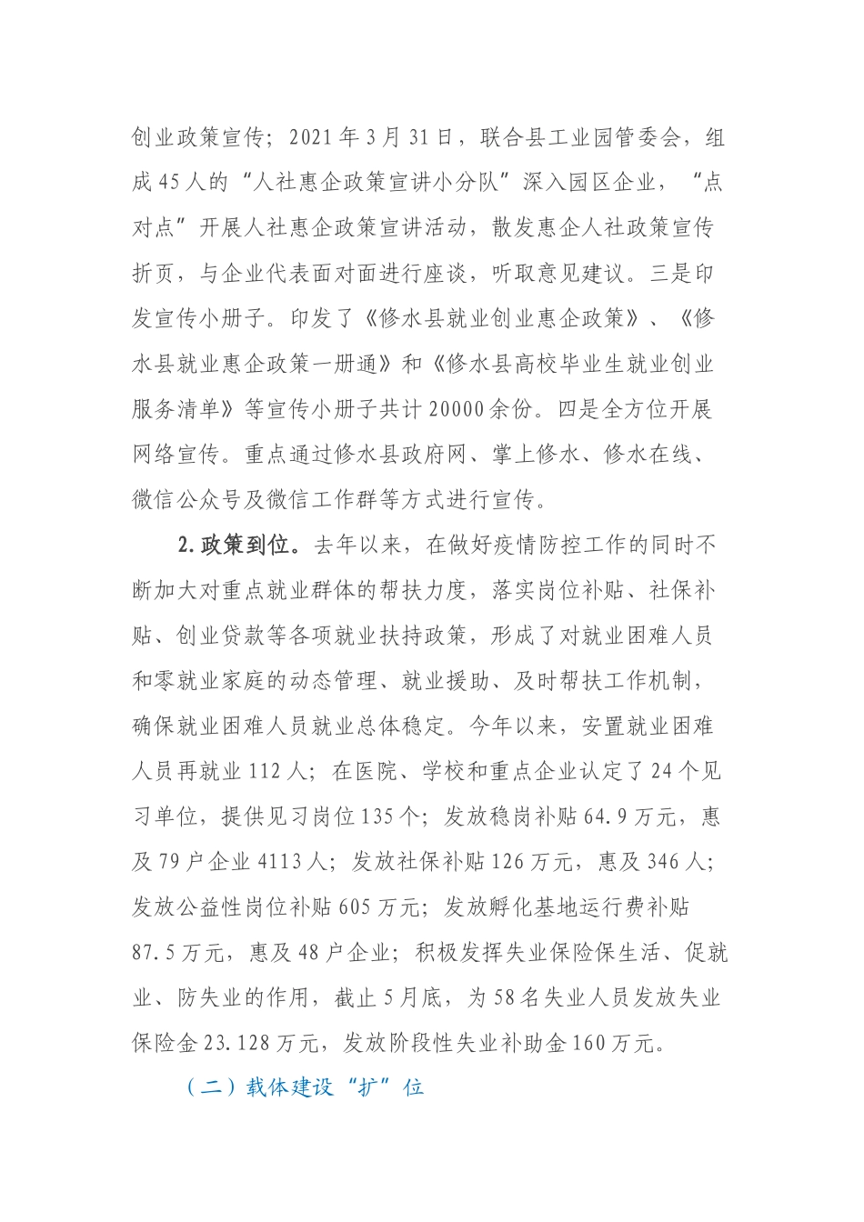 2021年关于全县就业创业工作情况汇报_第2页