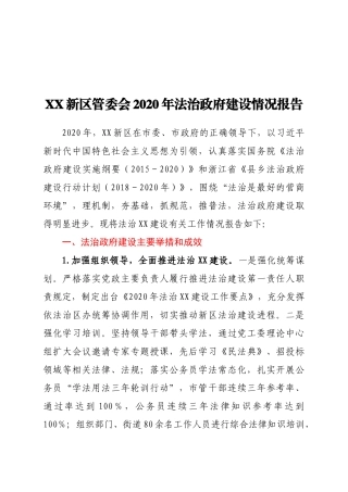 XX新区管委会2020年法治政府建设情况报告