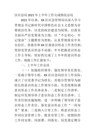 XX应急局2021年上半年工作完成情况