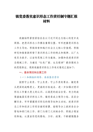 XX镇落实意识形态工作责任制专题汇报