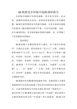XX镇推进乡村振兴战略调研报告