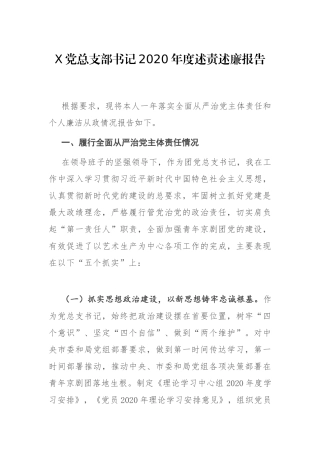 X党总支部书记2020年度述责述廉报告