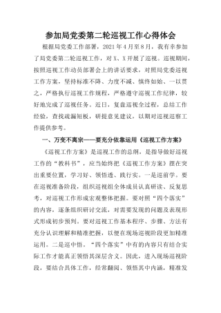 参加局党委第二轮巡视工作心得体会