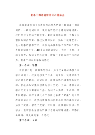 参加市委组织部开展的青年干部培训班学习心得体会