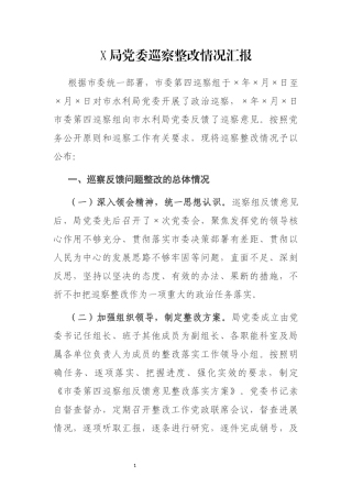 X局党委巡察整改情况汇报