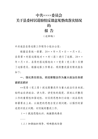 村居巡察整改报告（模板）