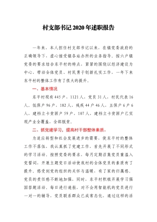 村支部书记2020年述职述廉报告