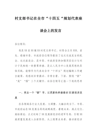村支部书记在全市“十四五“规划代表座谈会上的发言