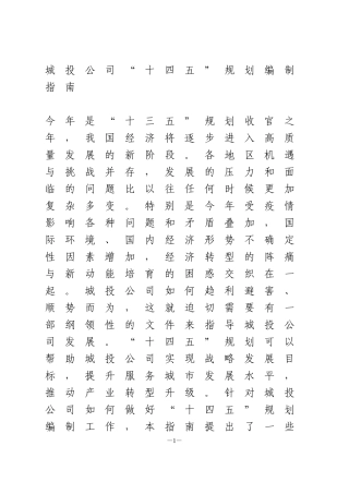 城投公司“十四五”规划编制指南