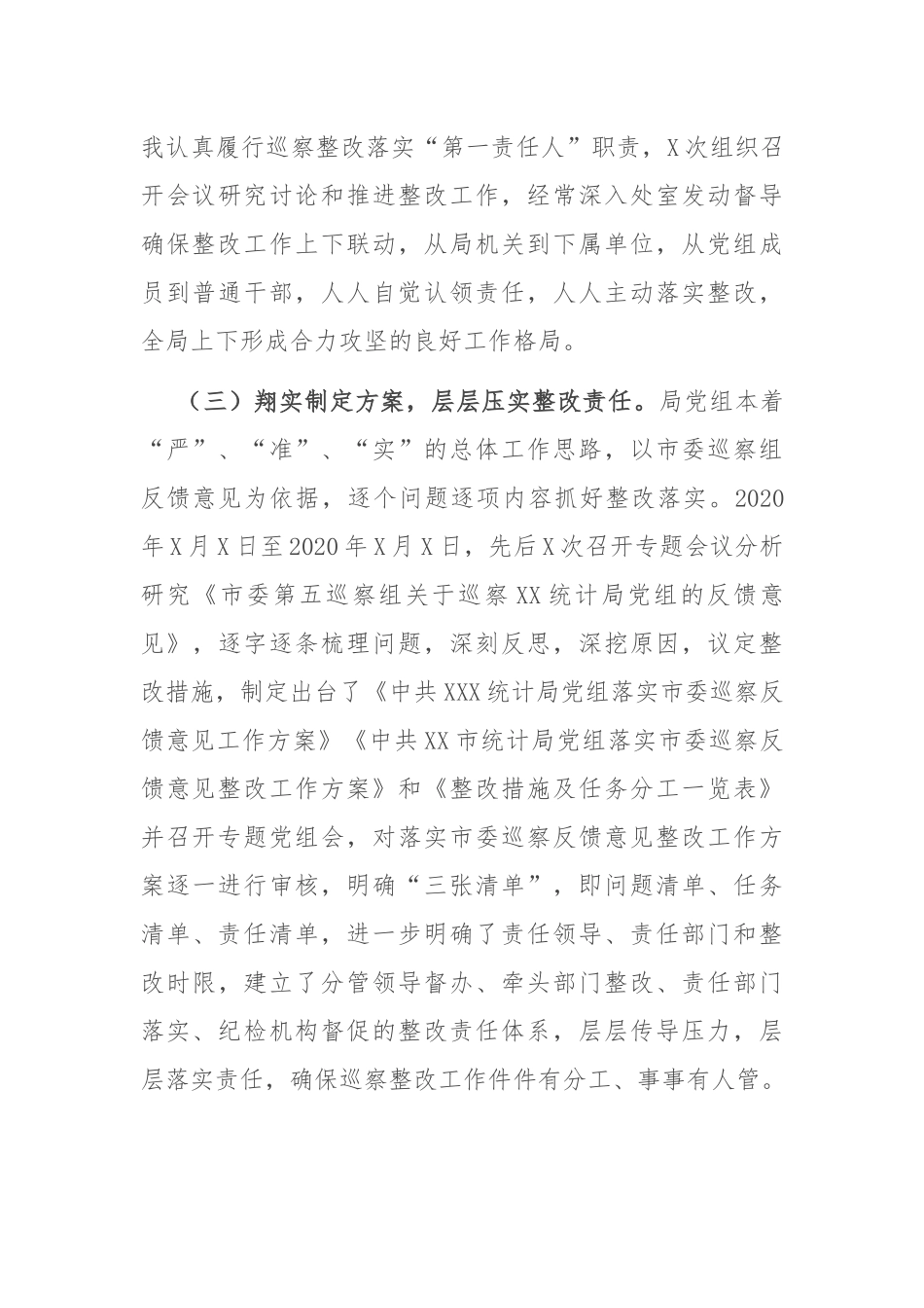X市局党组书记组织落实市委巡察反馈意见整改工作报告_第3页