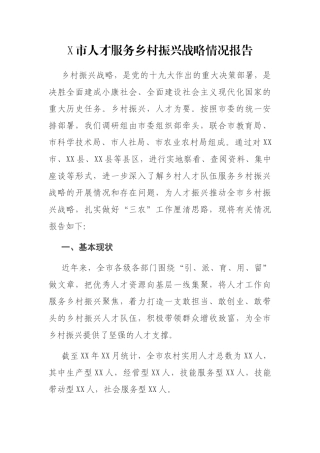 X市人才服务乡村振兴战略情况报告