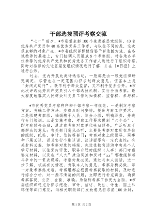 2024年干部选拔预评考察交流