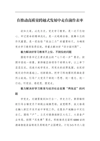 党办：【党史学习教育心得体会】]在推动高质量跨越式发展中走在前作表率