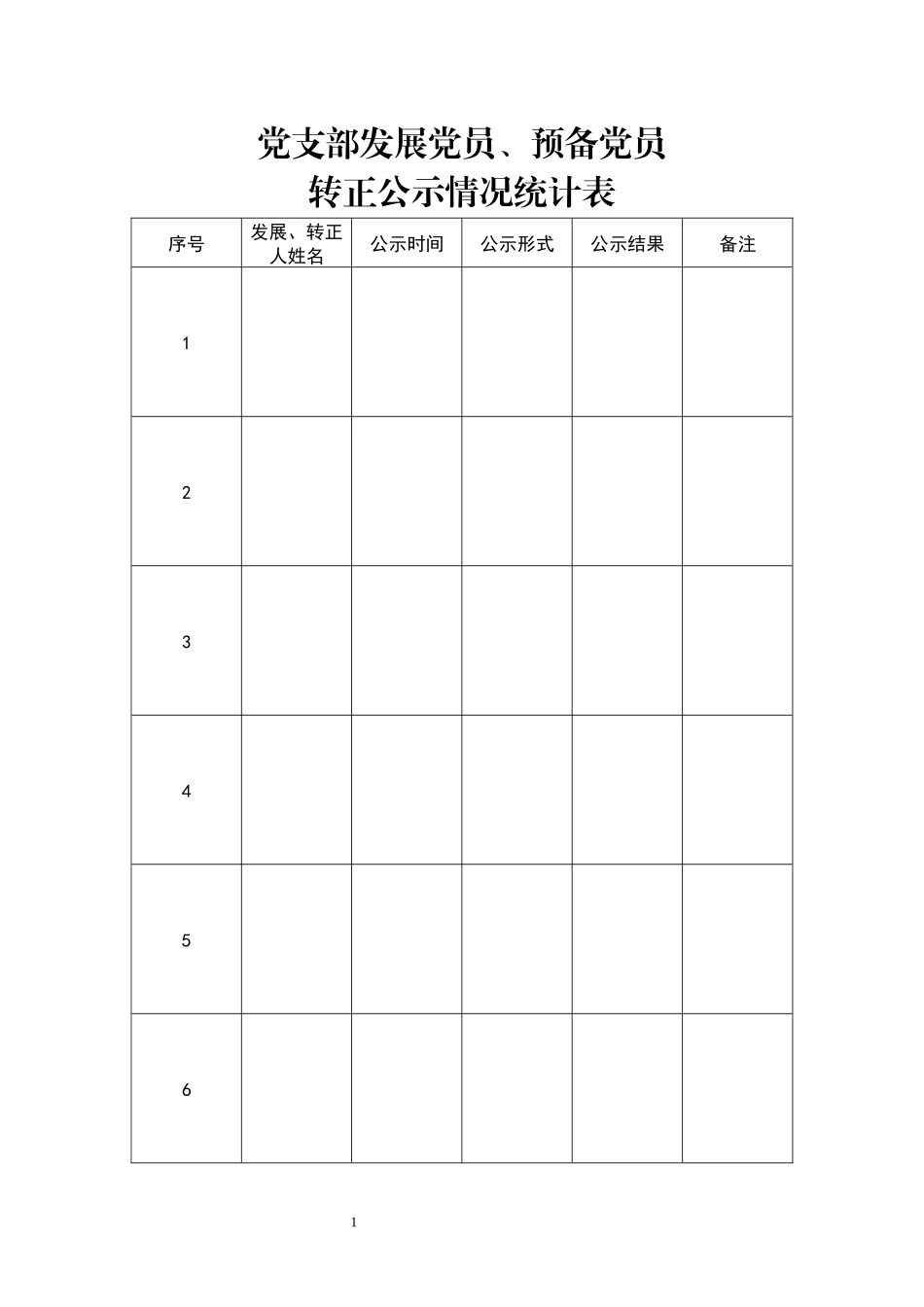 党支部发展党员、预备党员转正公示情况统计表_第1页