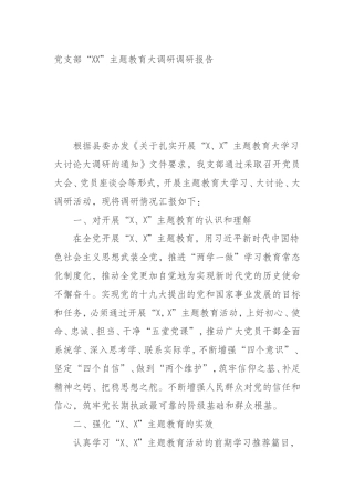 党支部主题教育大调研调研报告