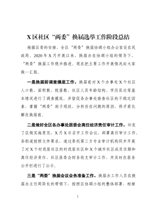 党办：X区社区“两委”换届选举工作阶段总结（2020年X月开展以来，）