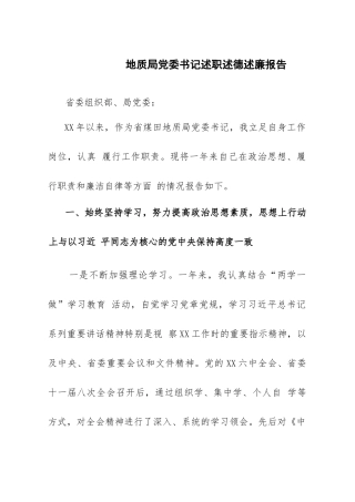 地质局党委书记述职述德述廉报告