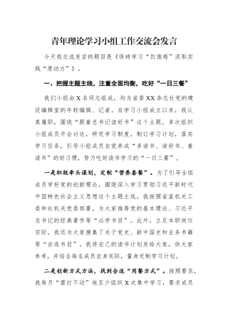 党办：青年理论学习小组工作交流会发言