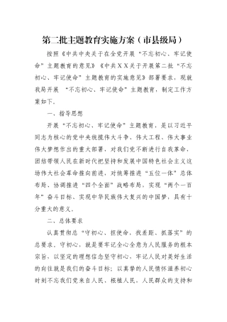 第二批主题教育实施方案（市县级局）
