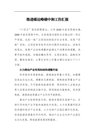 党办：推进碳达峰碳中和工作汇报