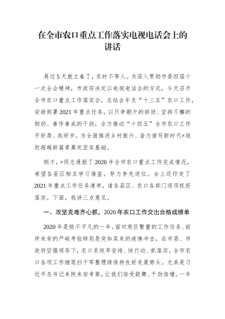 党办：在全市农口重点工作落实电视电话会上的讲话(1)