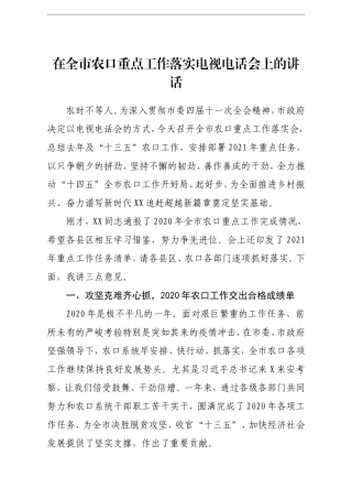 党办：在全市农口重点工作落实电视电话会上的讲话