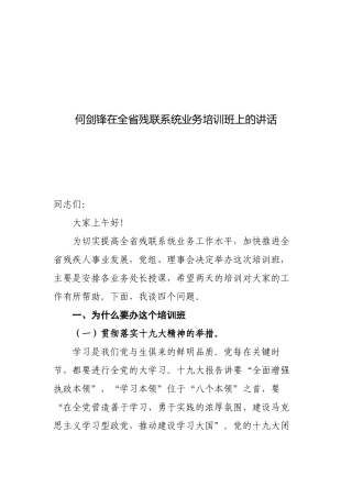 何剑锋在全省残联系统业务培训班上的讲话