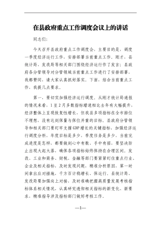 党办：在县政府重点工作调度会议上的讲话