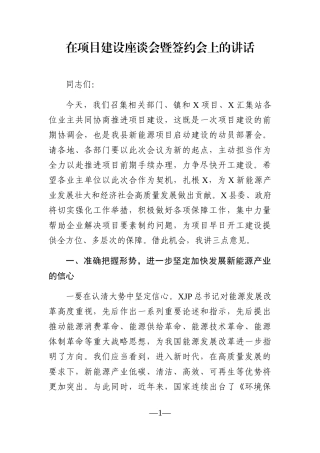 党办：在项目建设座谈会暨签约会上的讲话