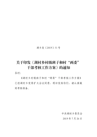 湖村乡村级班子和村“两委”干部考核工作方案