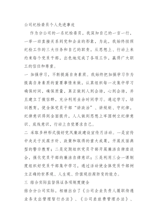 公司纪检委员个人先进事迹