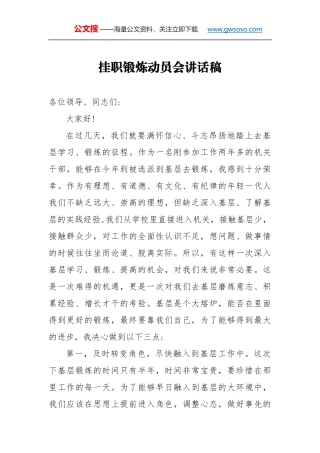挂职锻炼动员会讲话稿（二）